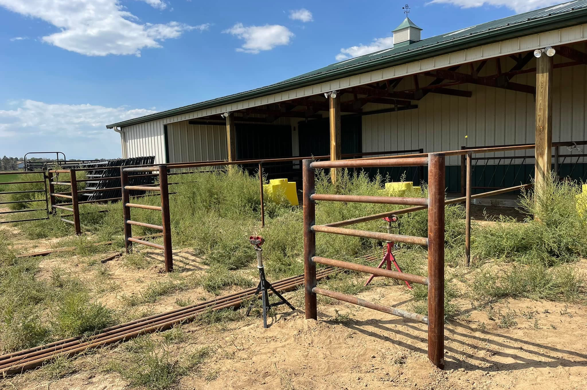 2 3/8" Drill Step Pipe Cattle Pens, with 4.5" Pipe for Gate Posts. Construction by Integrity Welding Service LLC, servicing the Front Range of Colorado.
