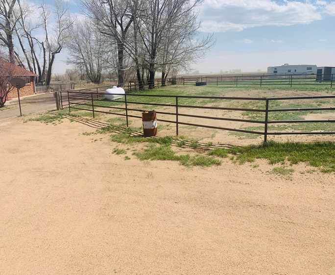 2 3/8" Drill Step Pipe, Property Perimeter Fenc, Custom Entry and Horse Corrals. Construction by Integrity Welding Service LLC, servicing the Front Range of Colorado.